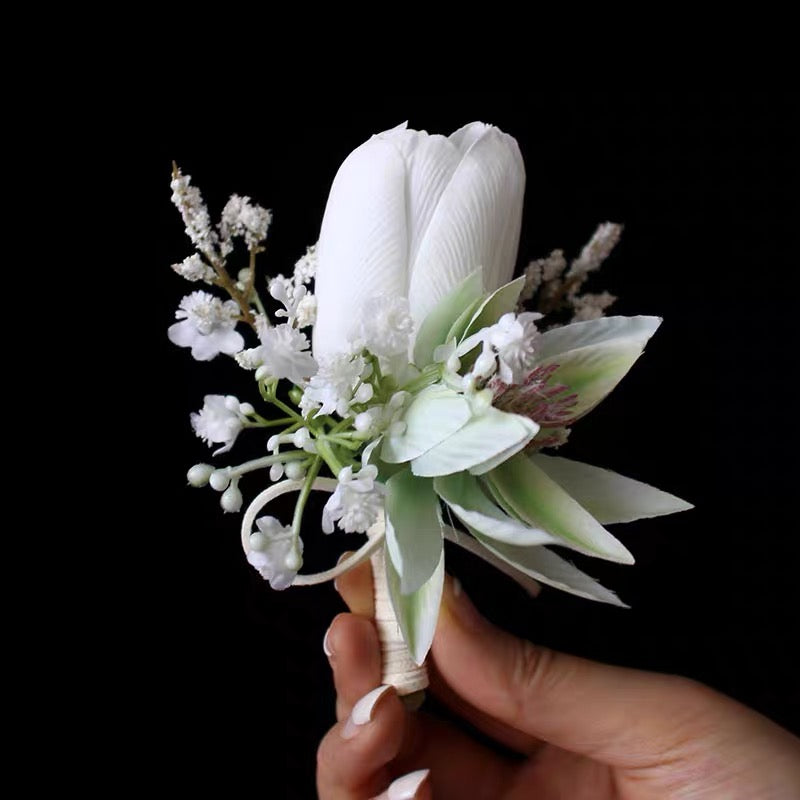 Roseytime White Tulip Boutonniere for Wedding RTBN003