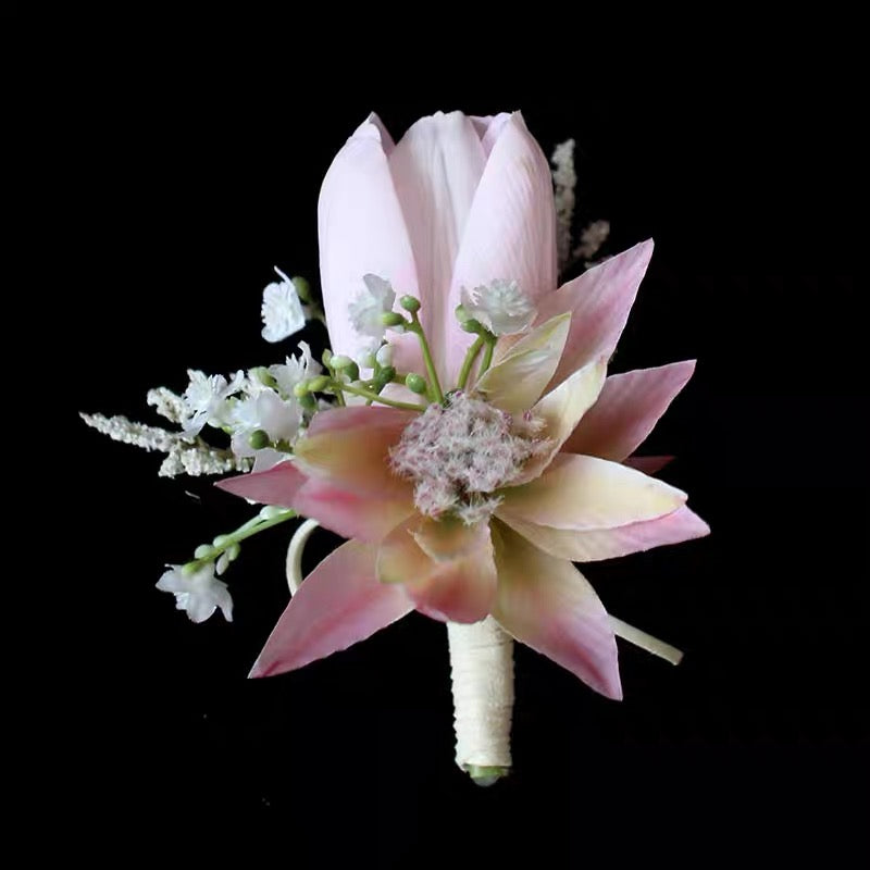 Roseytime Light Pink Tulip Boutonniere for Wedding RTBN021