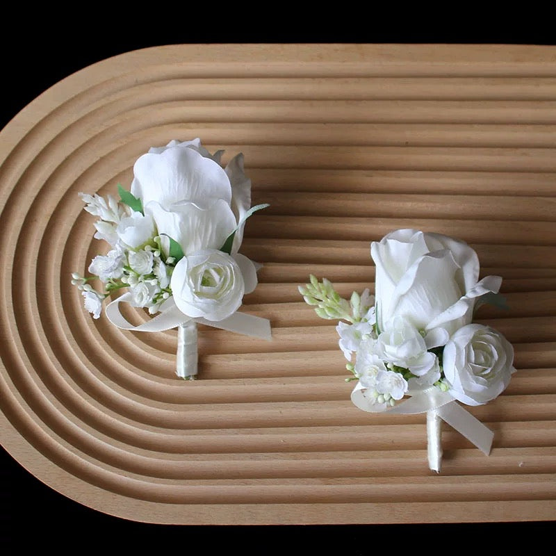 Roseytime White Rose Boutonniere for Wedding RTBN001