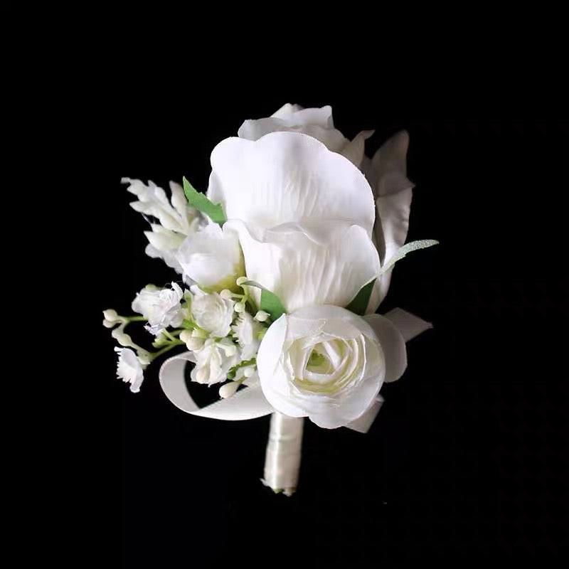 Roseytime White Rose Boutonniere for Wedding RTBN001