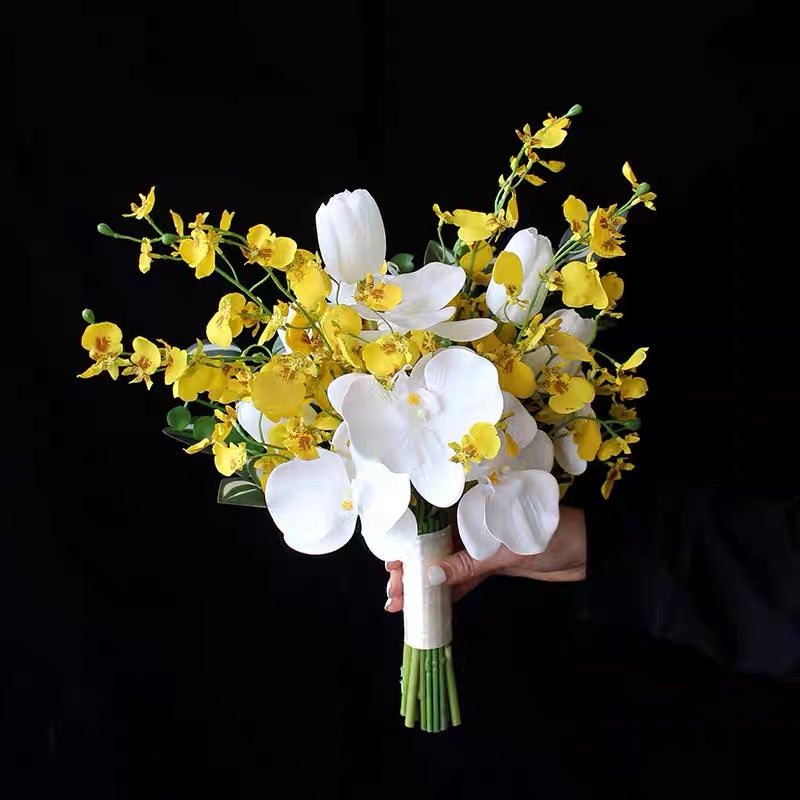 Roseytime Bride/Bridesmaid Bouquet in White &Yellow Artificial Flowers