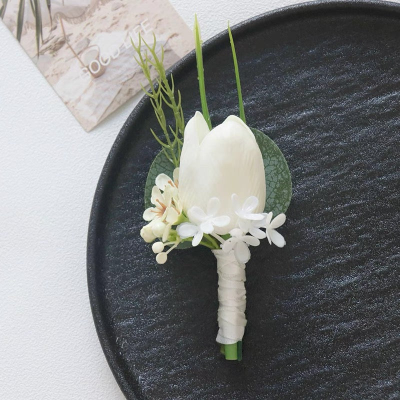 Roseytime White Tulip Boutonniere for Wedding RTBN002
