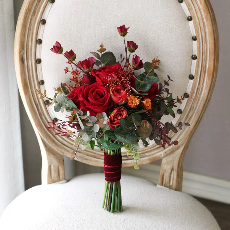 Roseytime Bride/Bridesmaid Bouquet in Red Artificial Flowers
