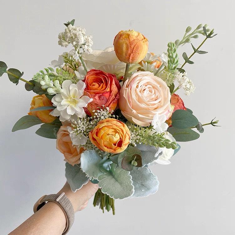 Roseytime Bride/Bridesmaid Bouquet in Summer Orange&Yellow Artificial Flowers