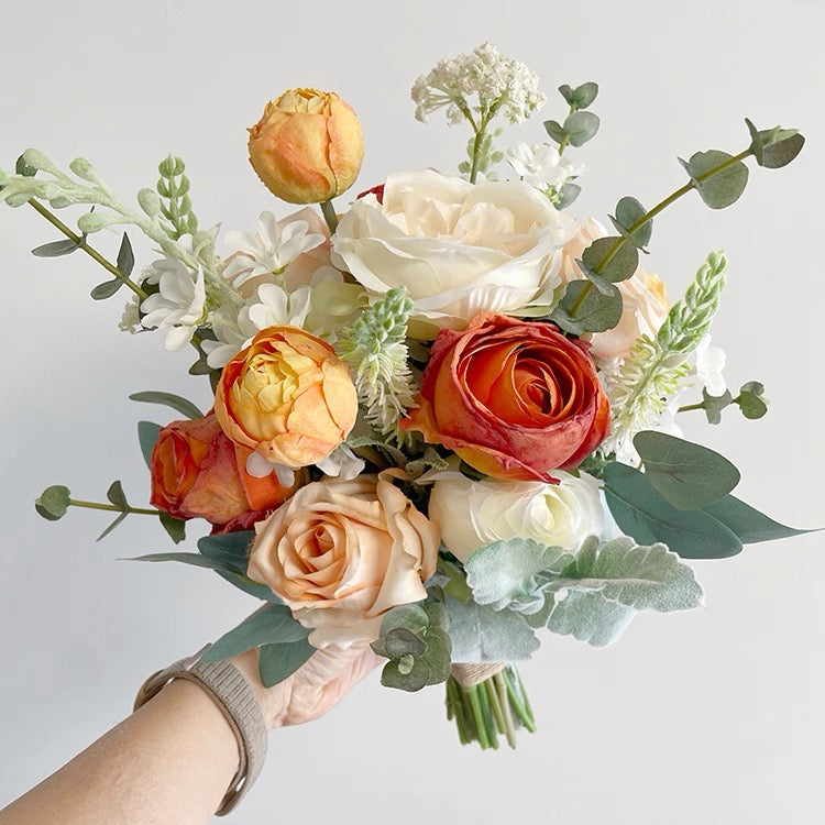 Roseytime Bride/Bridesmaid Bouquet in Summer Orange&Yellow Artificial Flowers