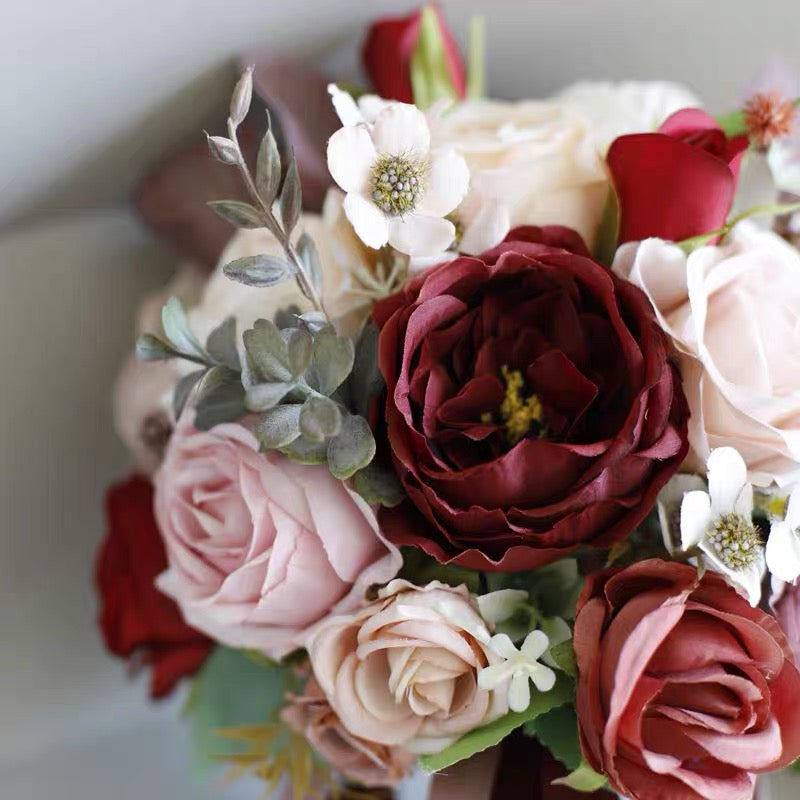 Roseytime Bride/Bridesmaid Bouquet in Pink& Burgundy Artificial Flowers