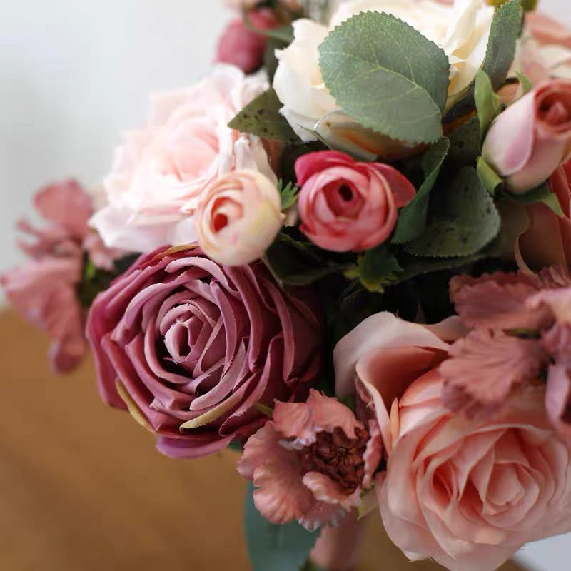 Roseytime Bride/Bridesmaid Bouquet in Pink&Purple Artificial Flowers