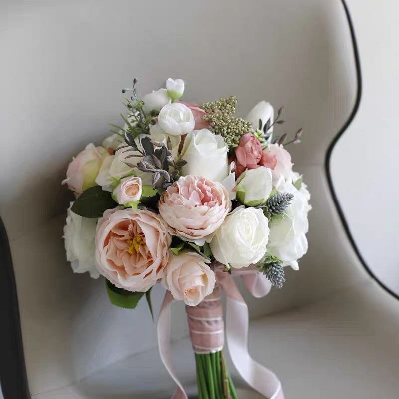 Roseytime Bride/Bridesmaid Bouquet in Pink&White Artificial Flowers