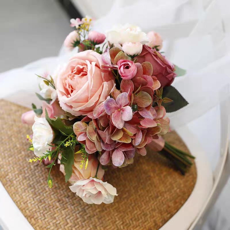 Roseytime Bride/Bridesmaid Bouquet in Pink&Purple Artificial Flowers