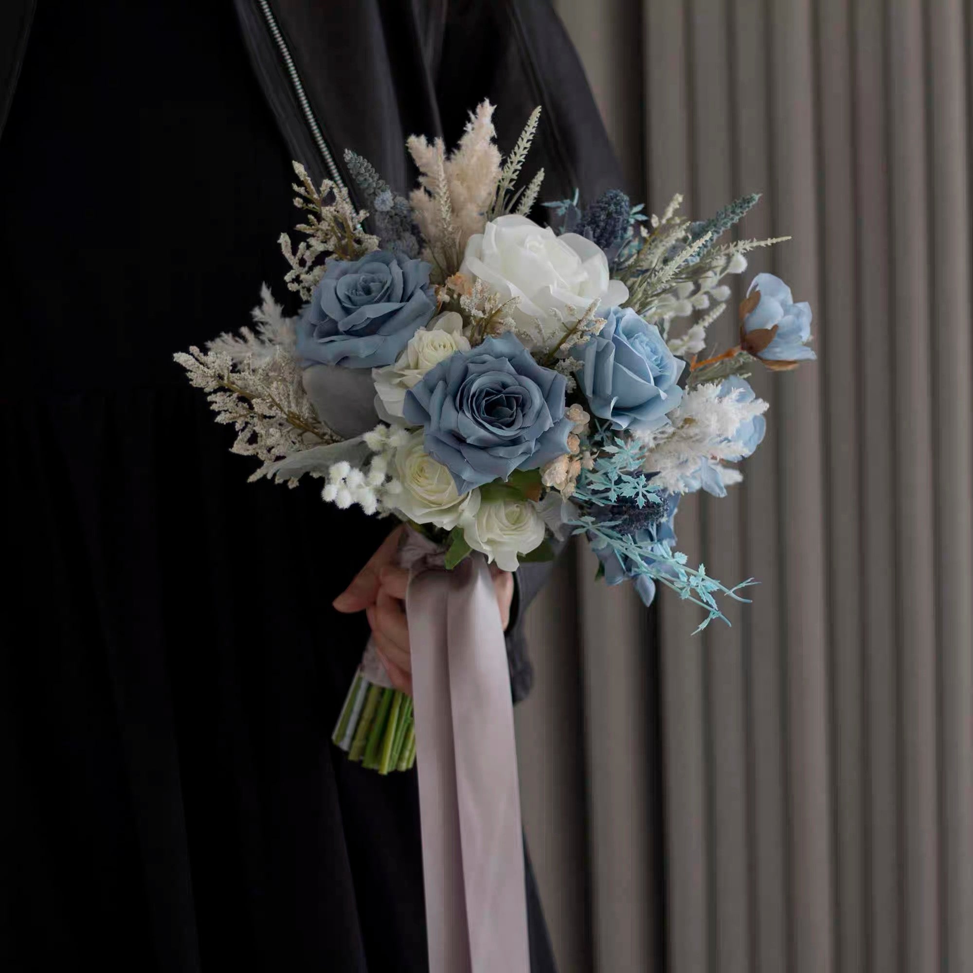 Roseytime Bride/Bridesmaid Bouquet in Dusty Blue Artificial Flowers