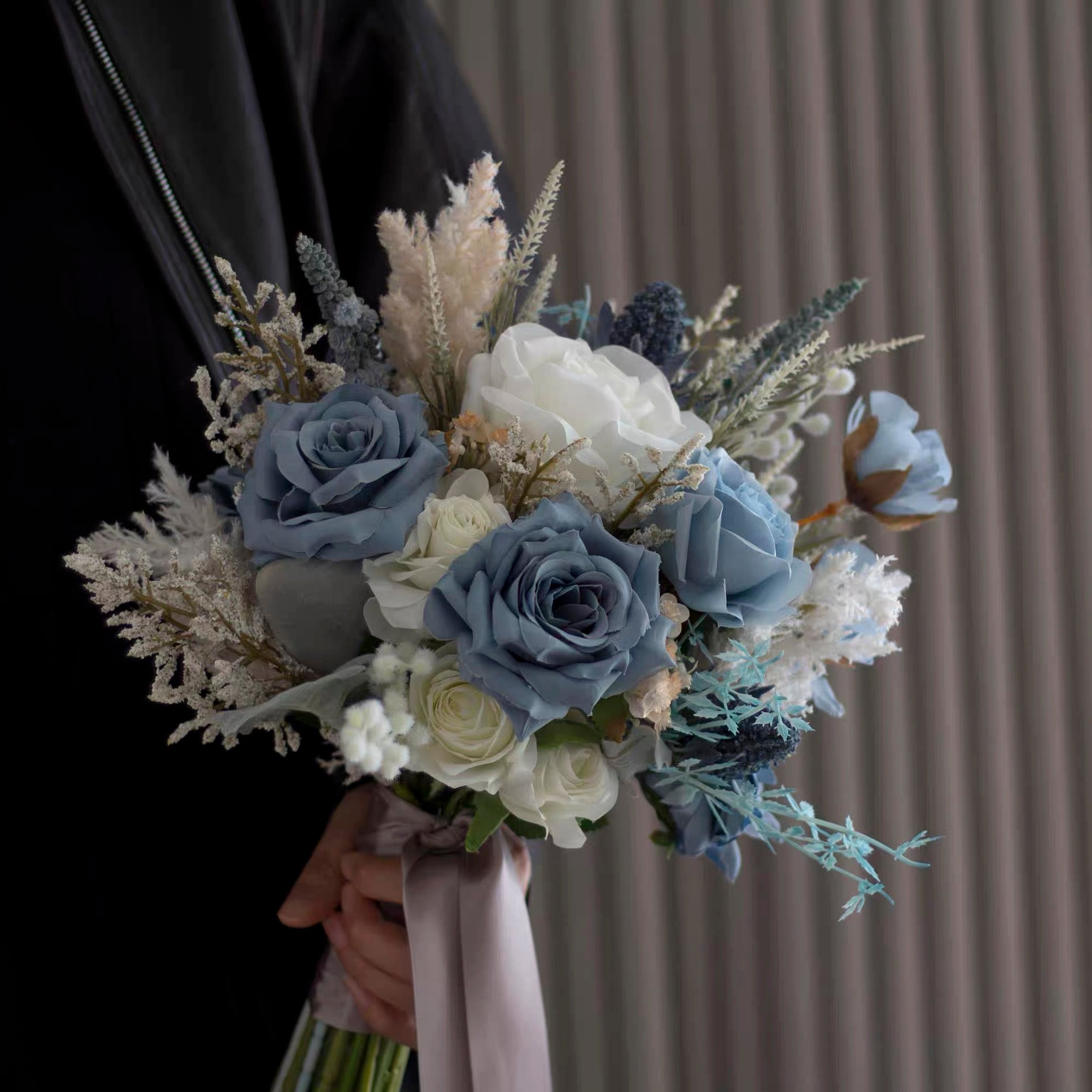 Roseytime Bride/Bridesmaid Bouquet in Dusty Blue Artificial Flowers