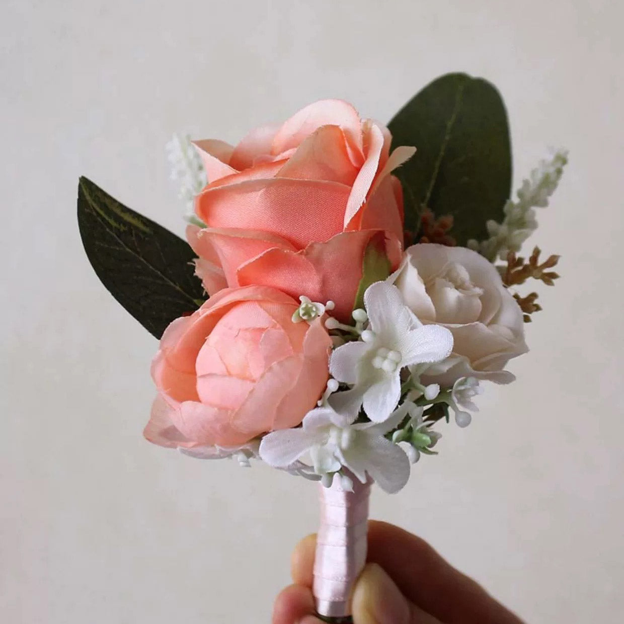 Roseytime Peach Fuzz Boutonniere for Wedding RTBN023