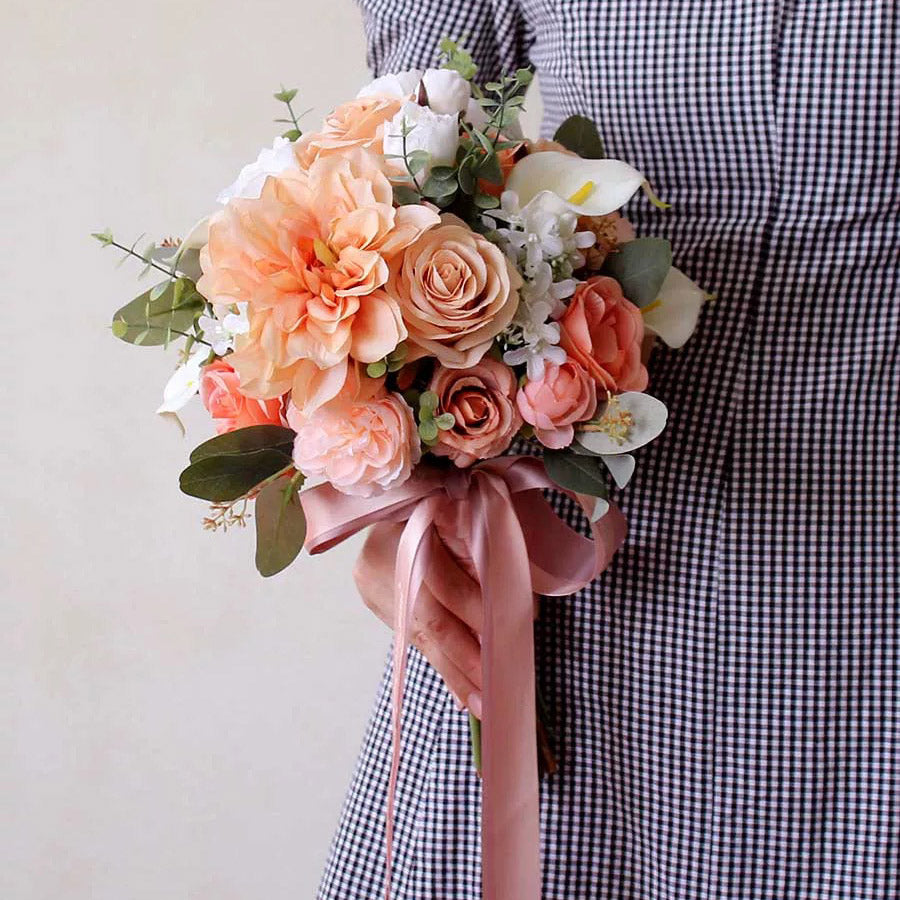 Roseytime Bride/Bridesmaid Bouquet in Peach Fuzz Artificial Flowers