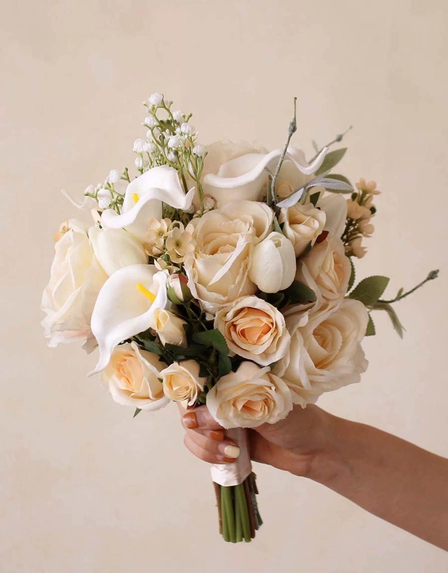 Roseytime Bride/Bridesmaid Bouquet in Champagne Artificial Flowers