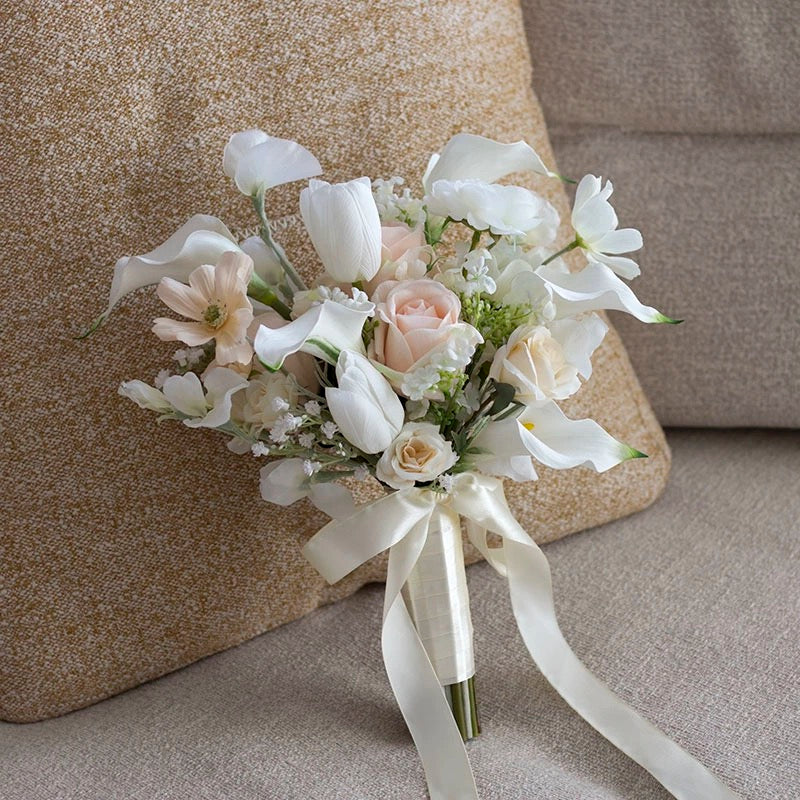 Roseytime Bride/Bridesmaid Bouquet in White&Champagne&Pink Artificial Flowers