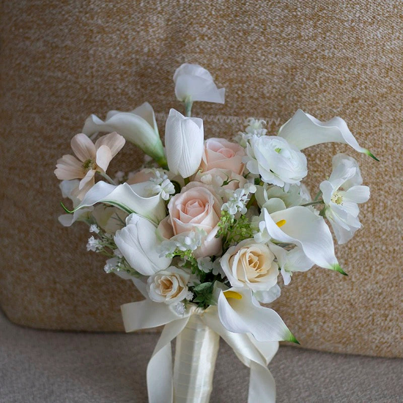 Roseytime Bride/Bridesmaid Bouquet in White&Champagne&Pink Artificial Flowers