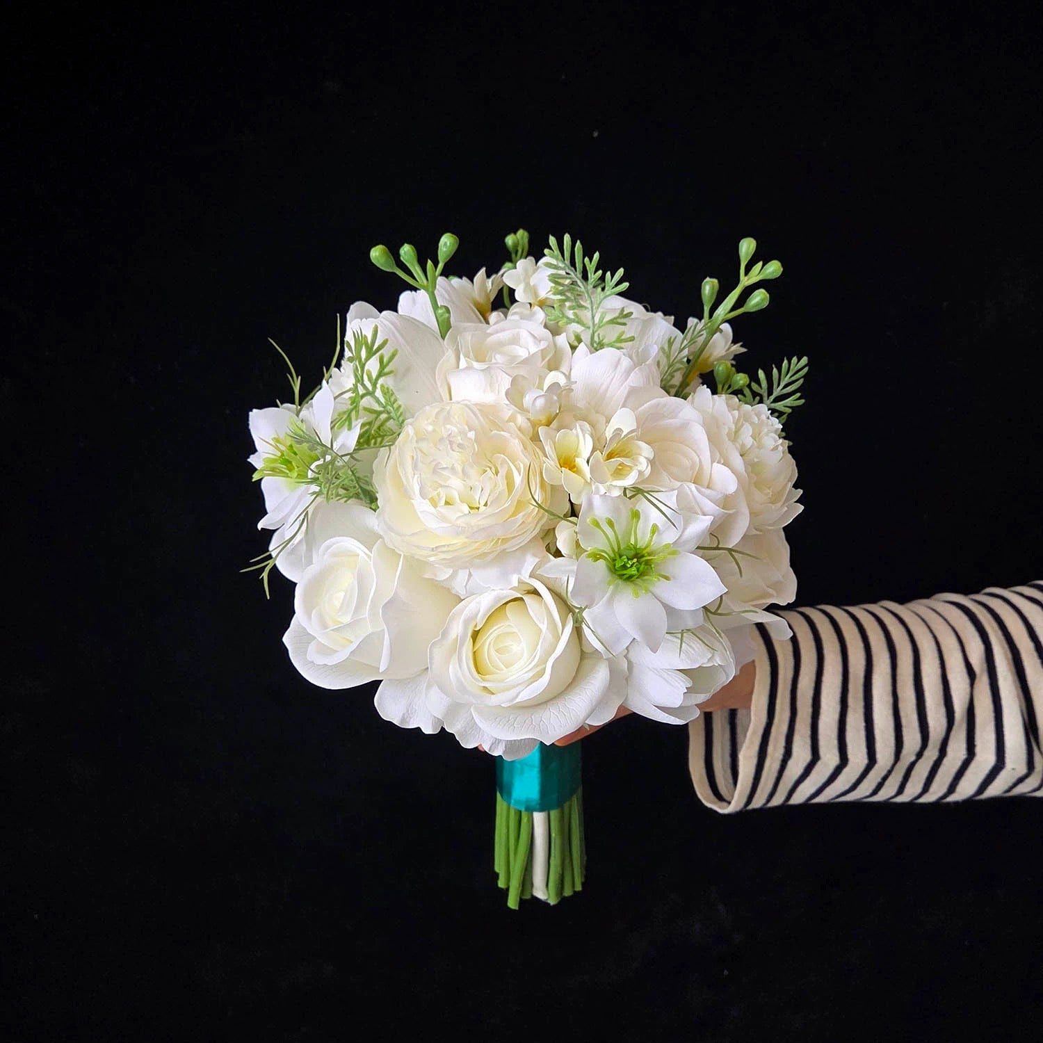 Roseytime Bride/Bridesmaid Bouquet in White Dew Lotus Artificial Flowers