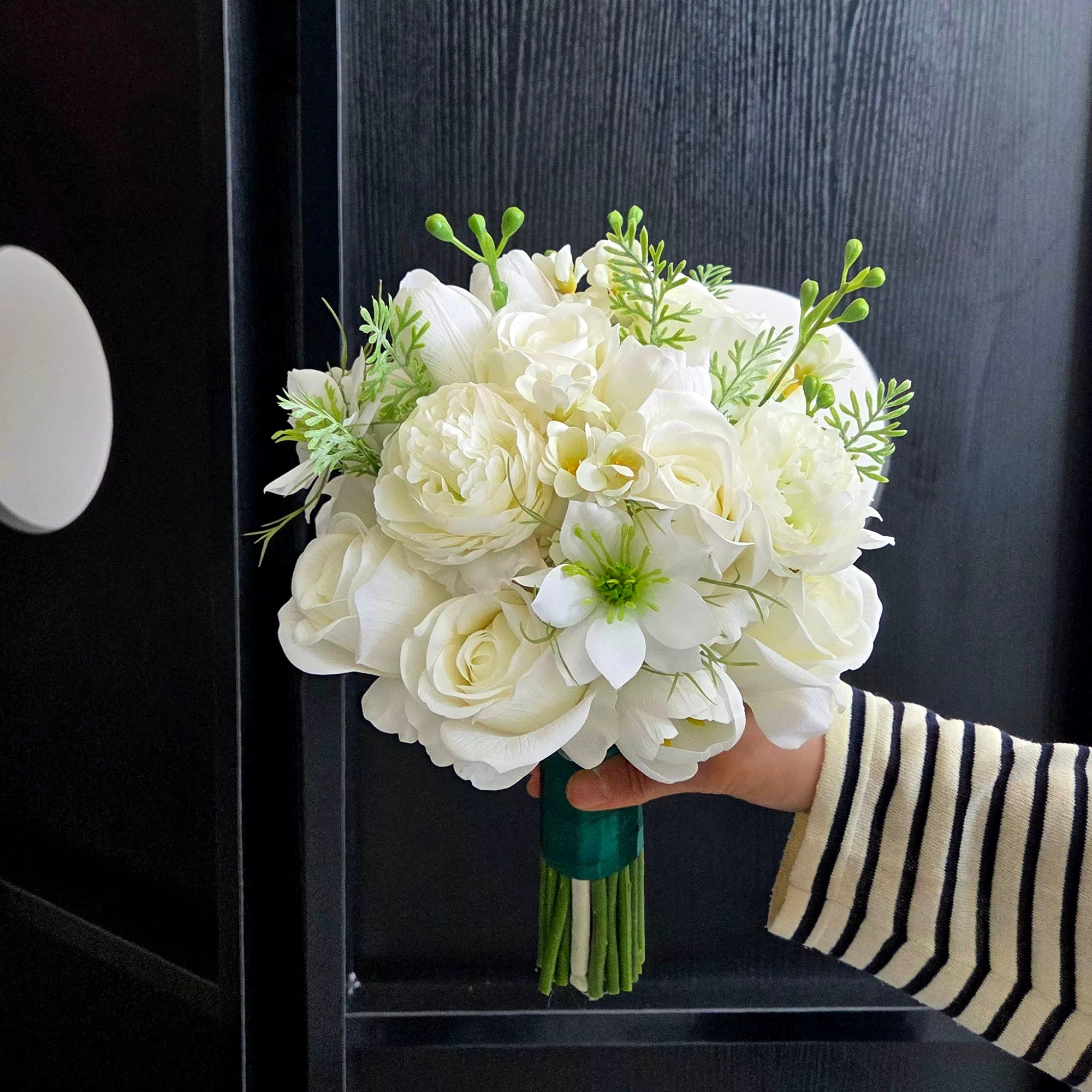 Roseytime Bride/Bridesmaid Bouquet in White Dew Lotus Artificial Flowers
