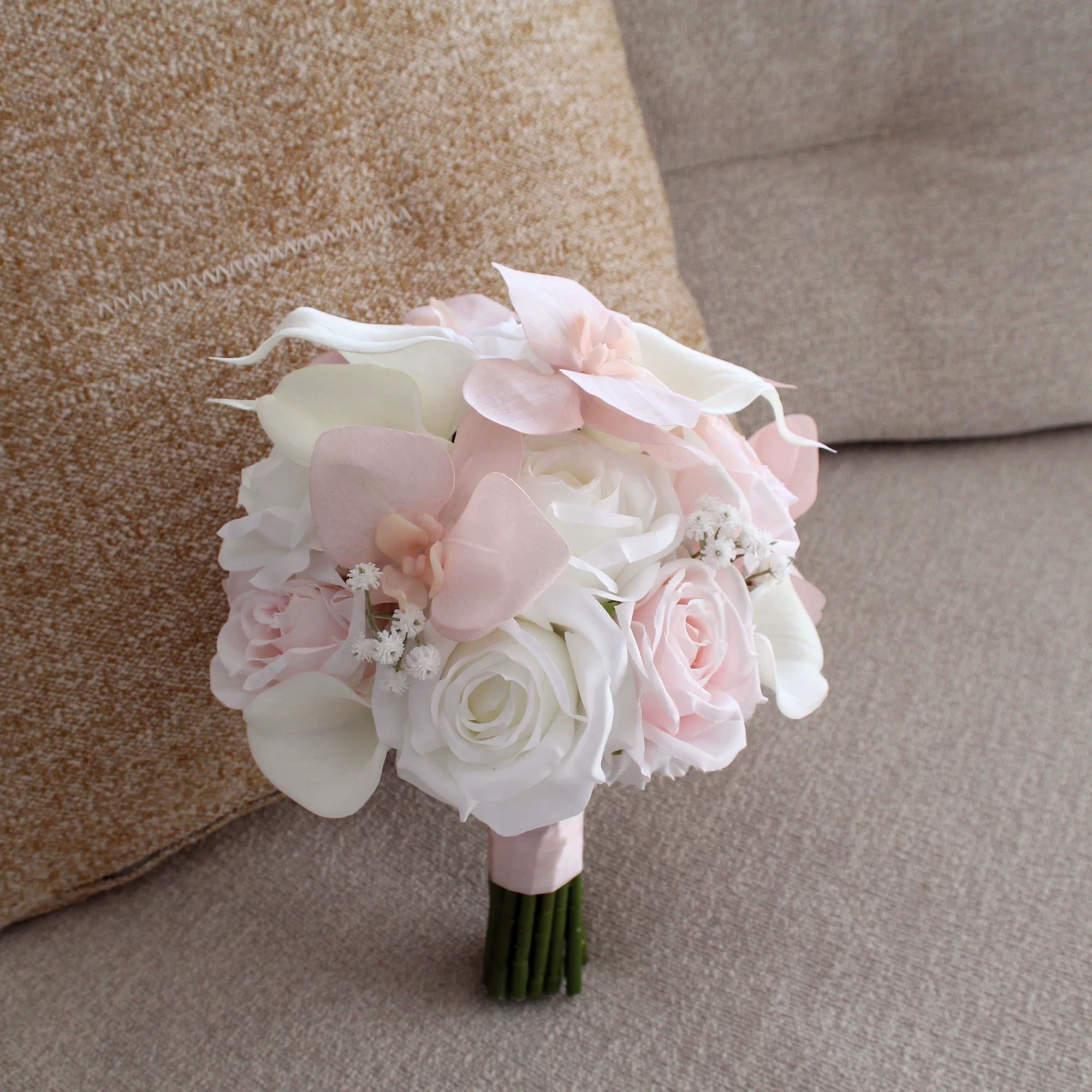 Roseytime Bride/Bridesmaid Bouquet in White&Light Pink Artificial Flowers