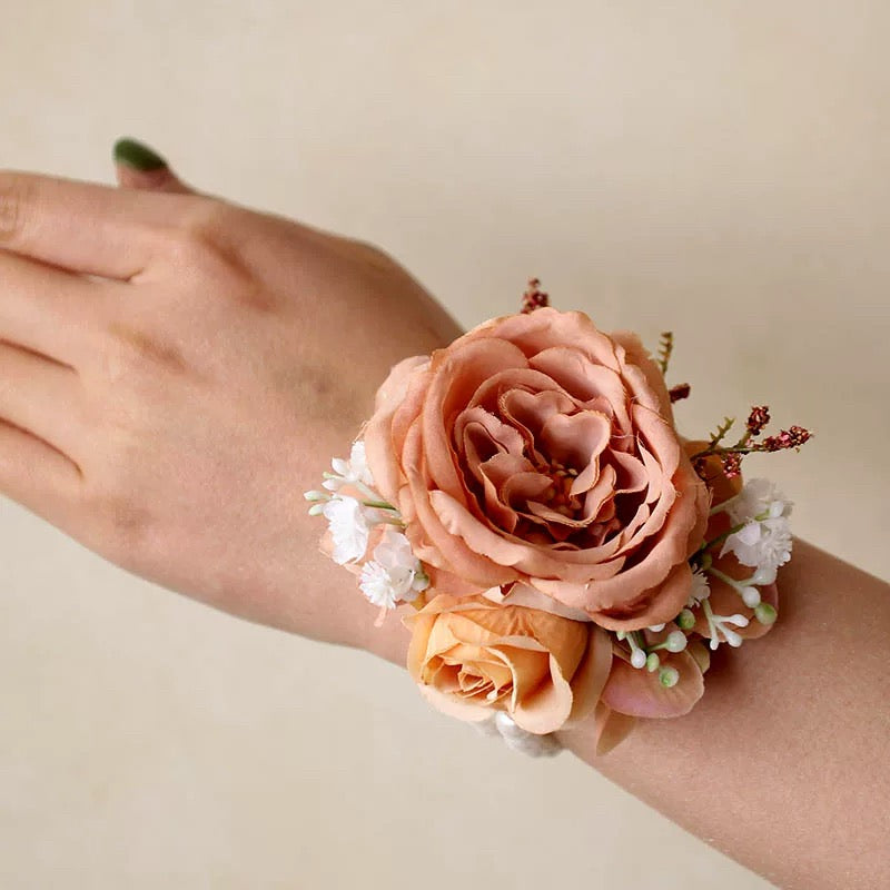 Roseytime Brown Wrist Corsage for Wedding RTWC003