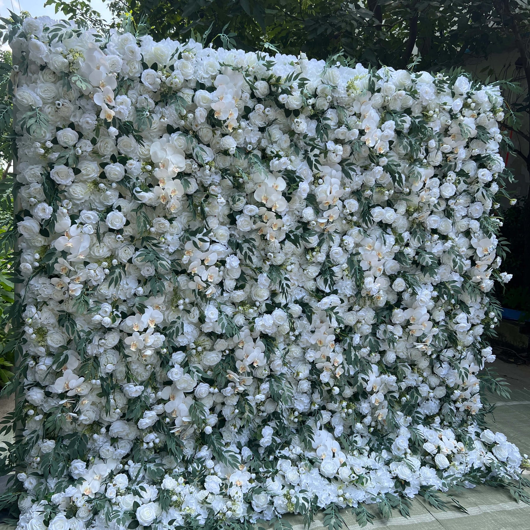 Roseytime 5D White&Green Flower Wall Roll Up Fabrci Back #RTW247