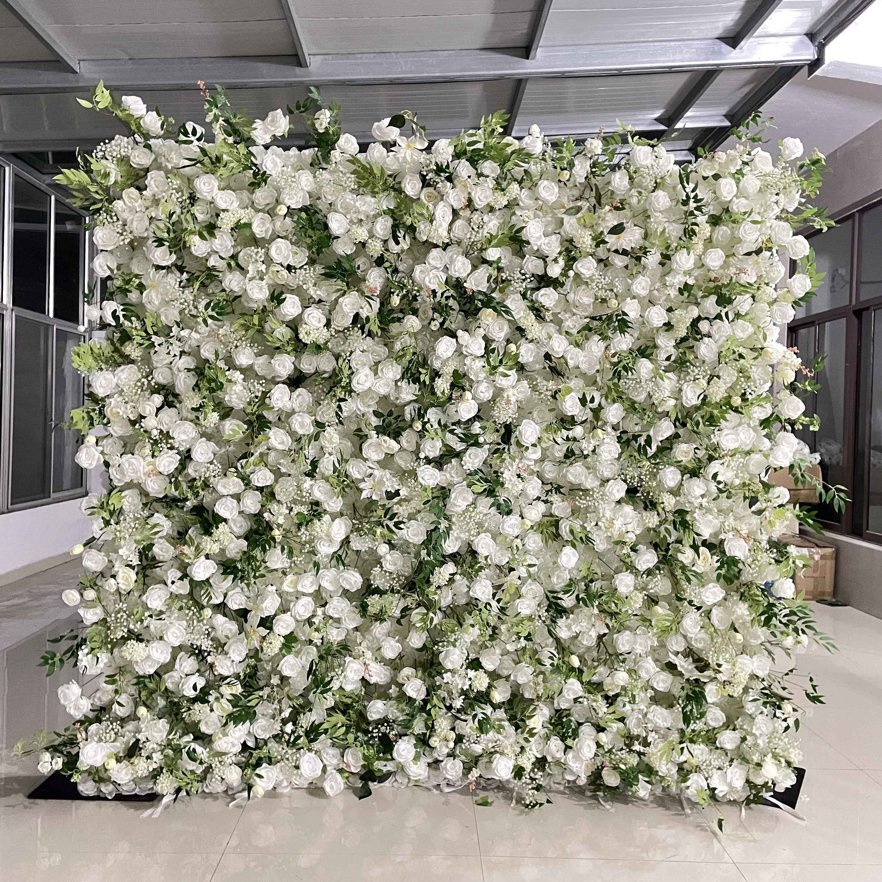 💥BF SALE: 5D Green&White Flower Wall Roll Up Fabric Back #RTW076