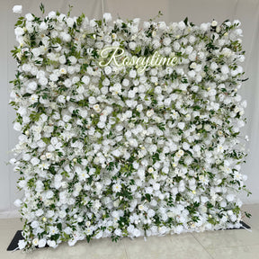 Roseytime 5D White&Green Flowers Wall Roll Up Fabric Back #RTW076