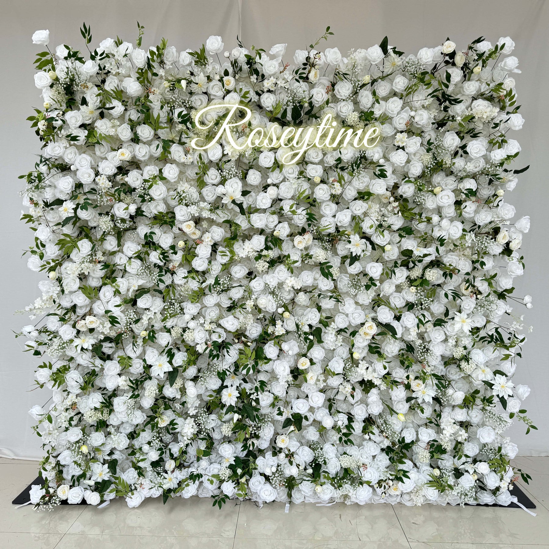 Roseytime 5D White&Green Flowers Wall Roll Up Fabric Back #RTW076