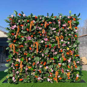 Roseytime 5D Greenery Orange Flower Wall Roll Up Fabric Back #RTW122