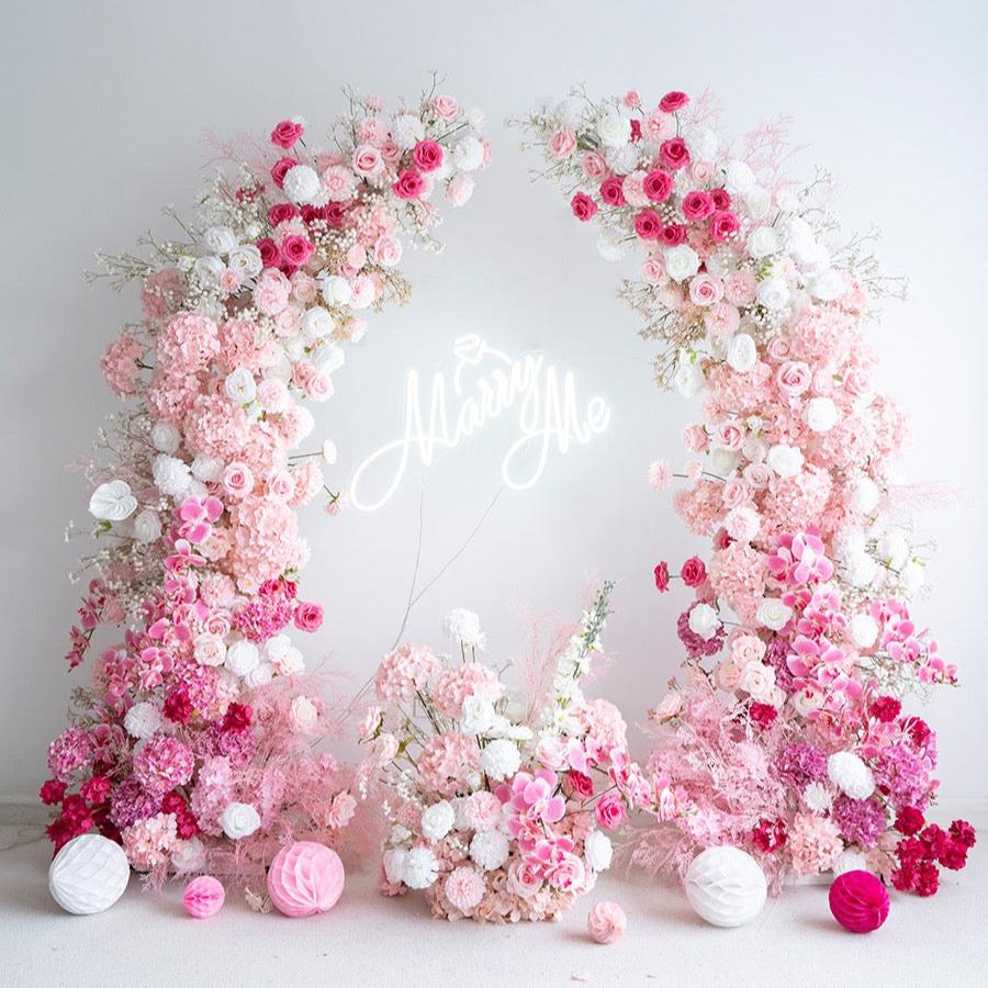 Roseytime Pink Flower Pillars Arch with Frame #RTP001