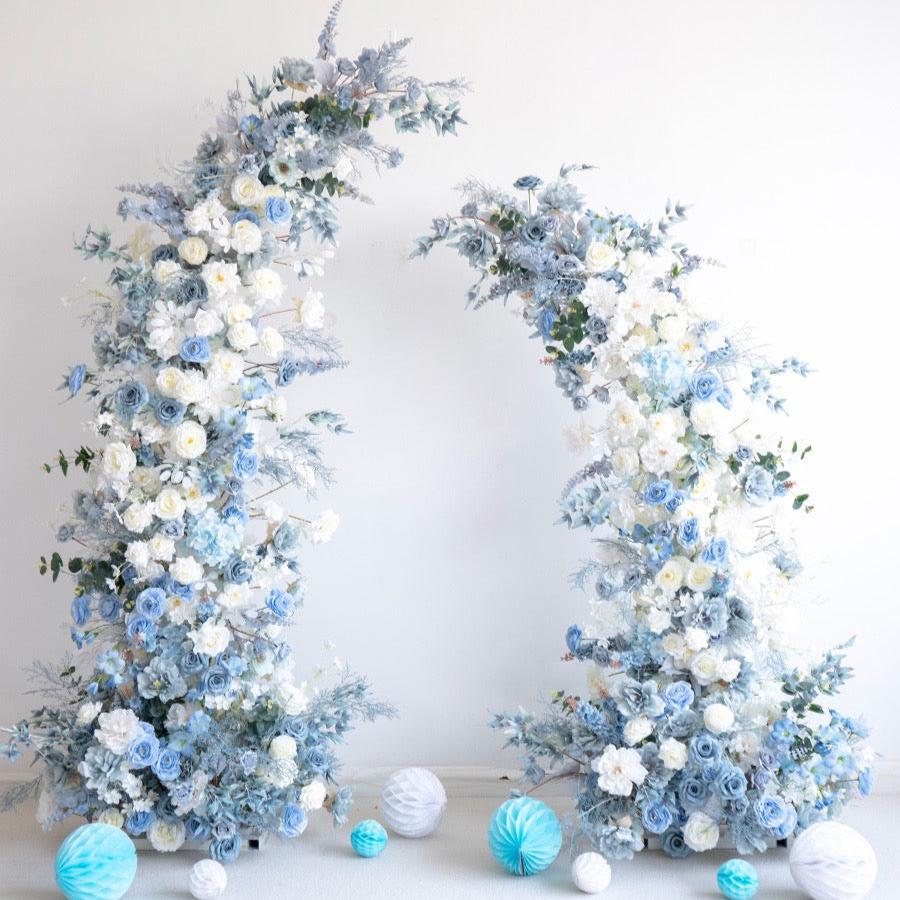 Roseytime Dusty Blue Flower Pillars Arch with Frame #RTP007