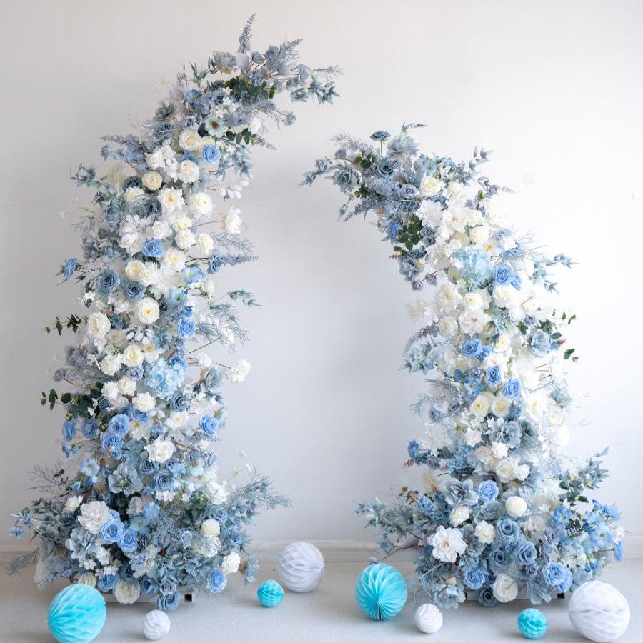 Roseytime Dusty Blue Flower Pillars Arch with Frame #RTP007