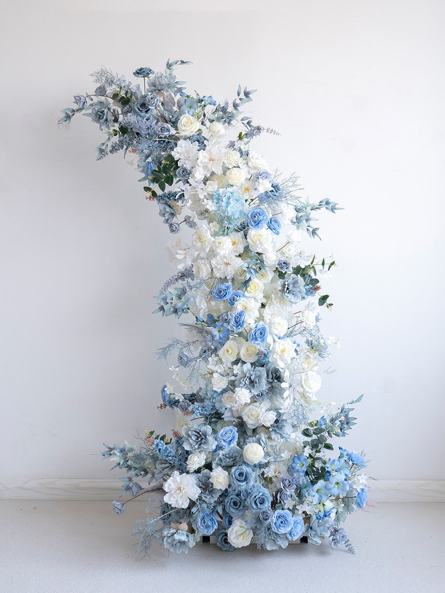 Roseytime Dusty Blue Flower Pillars Arch with Frame #RTP007