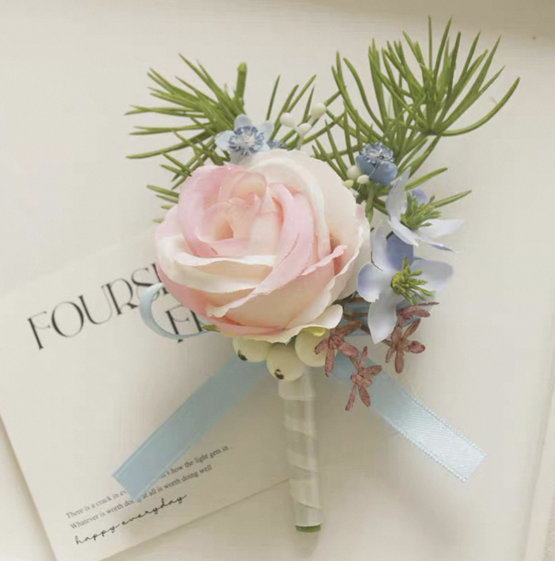 Roseytime Pink&Blue Boutonniere for Wedding RTBN037