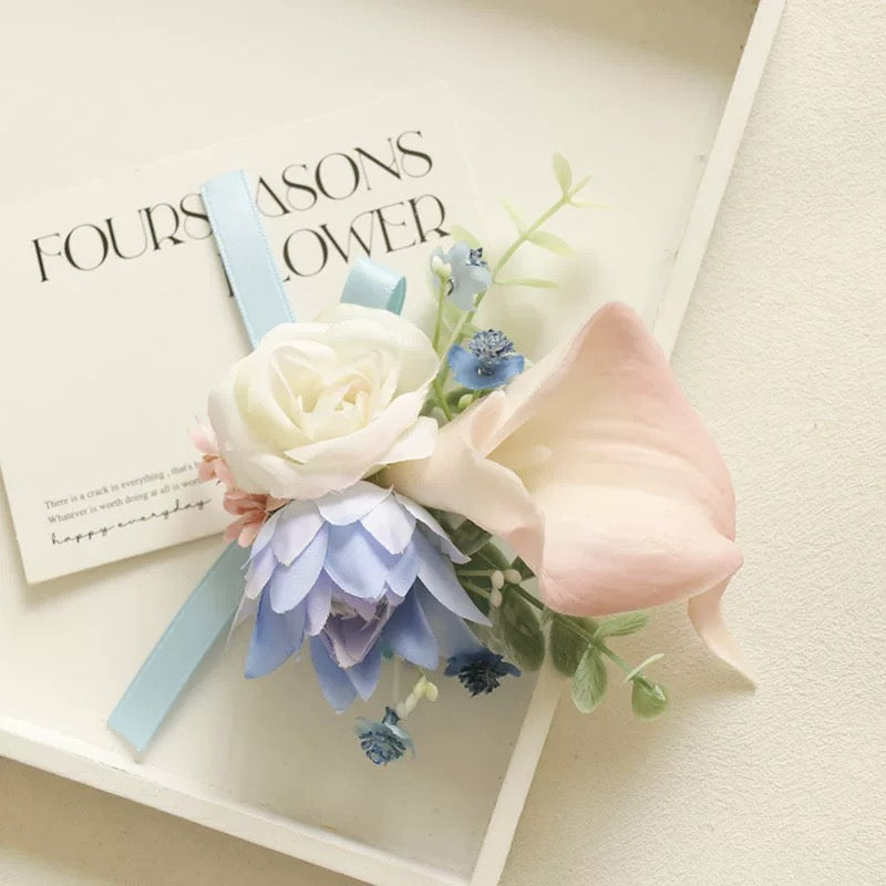 Roseytime Pink&Blue Wrist Corsage for Wedding RTWC020