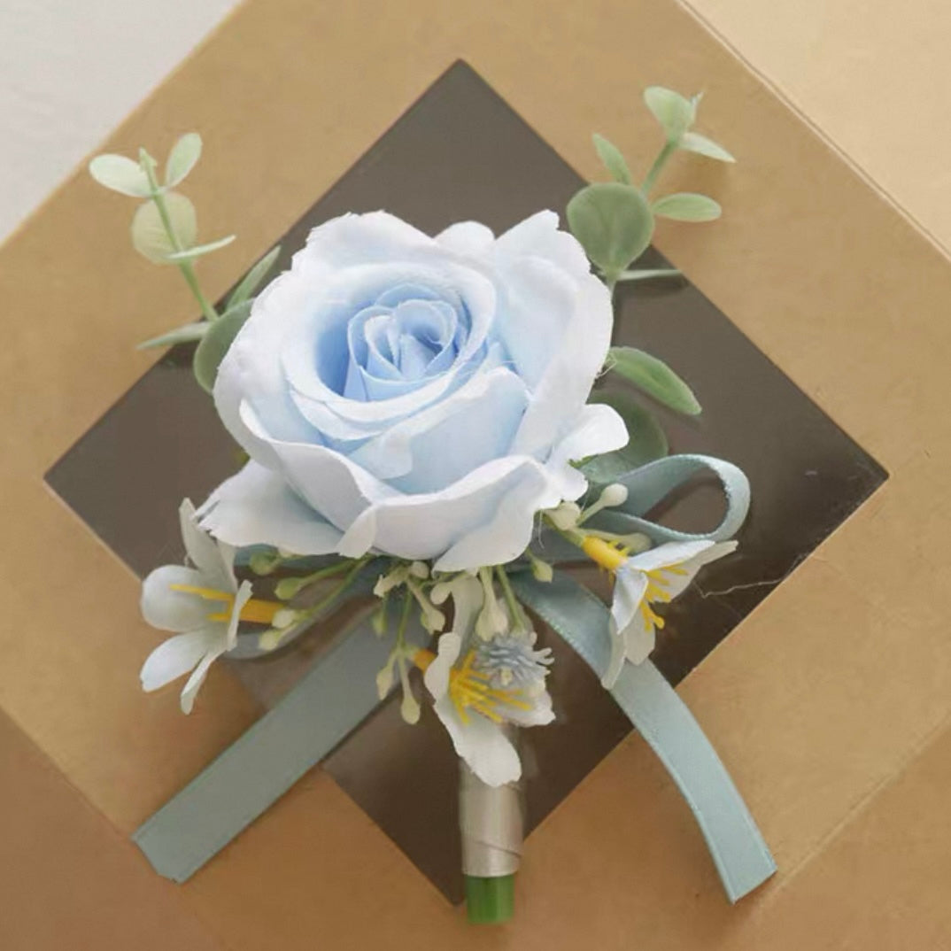 Roseytime Blue Boutonniere for Wedding RTBN039