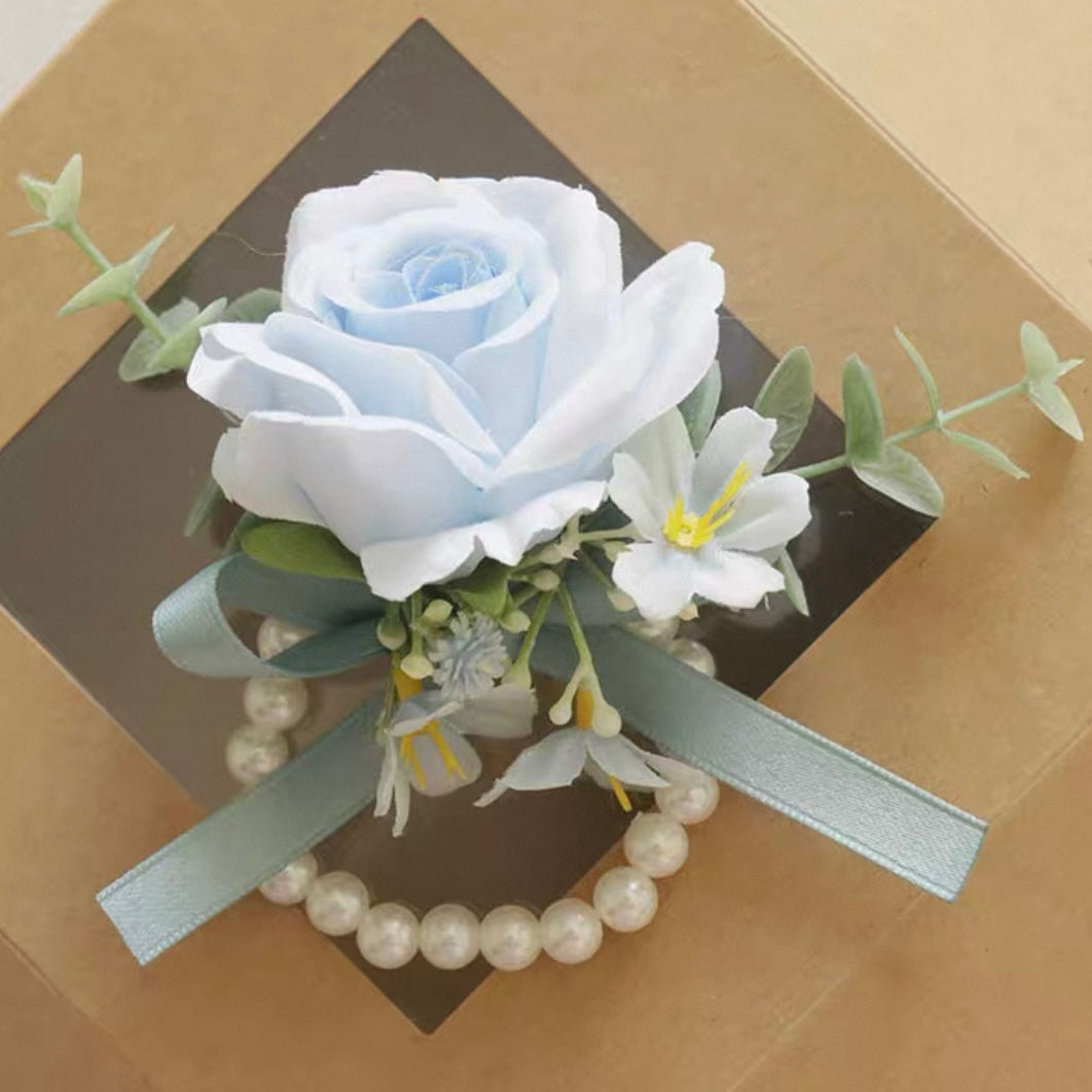 Roseytime Blue Wrist Corsage for Wedding RTWC022