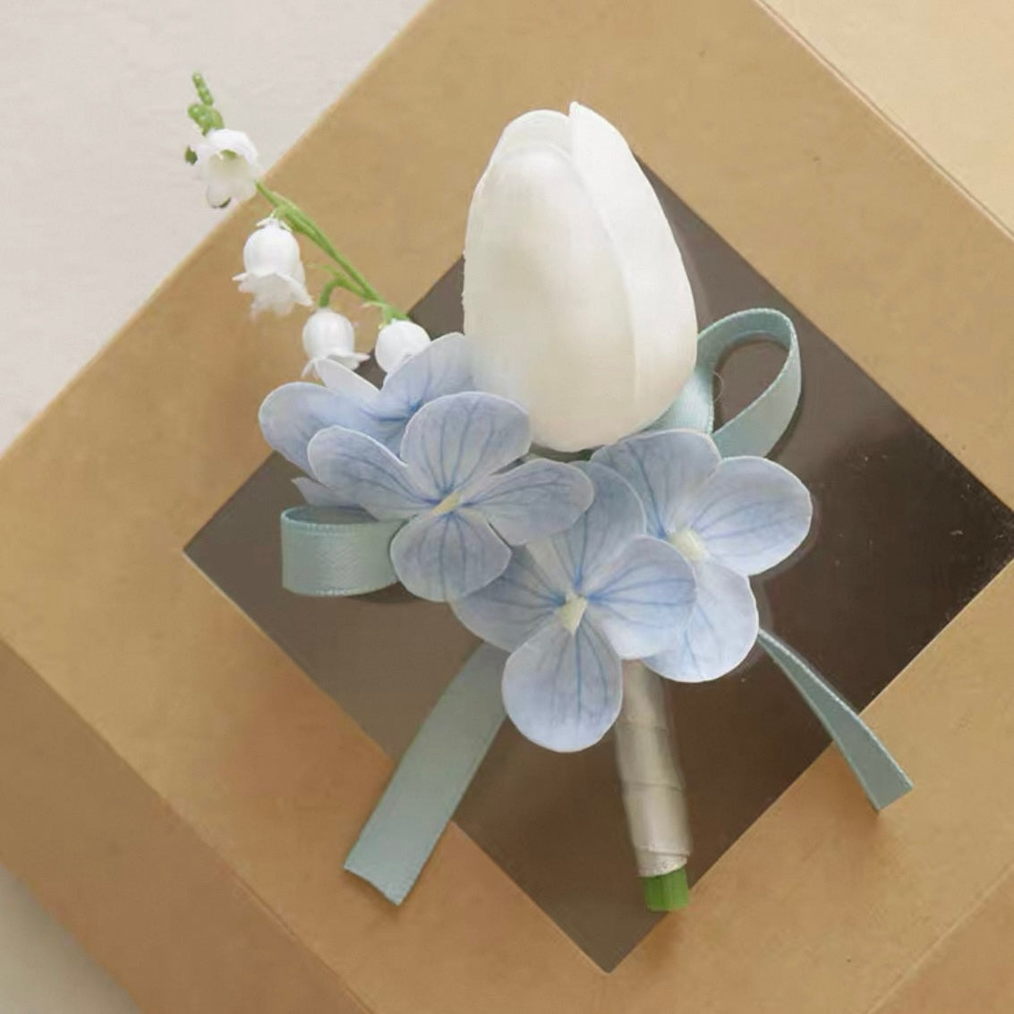 Roseytime White&Blue Boutonniere for Wedding RTBN041