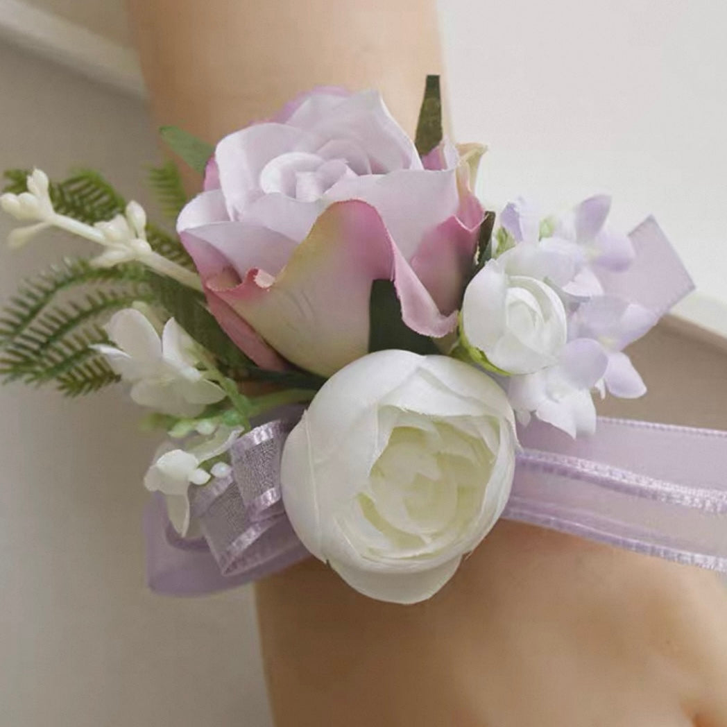 Roseytime White&Purple Wrist Corsage for Wedding RTWC026