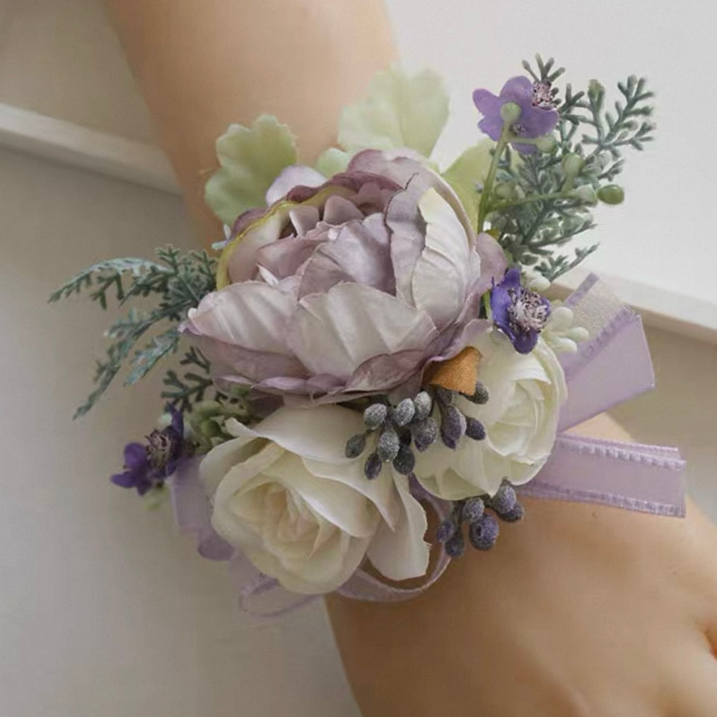 Roseytime White&Purple Wrist Corsage for Wedding RTWC027