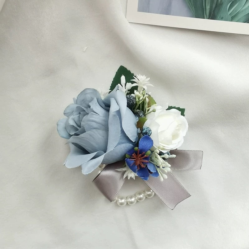 Roseytime Blue Flower Wrist Corsage for Wedding RTWC032