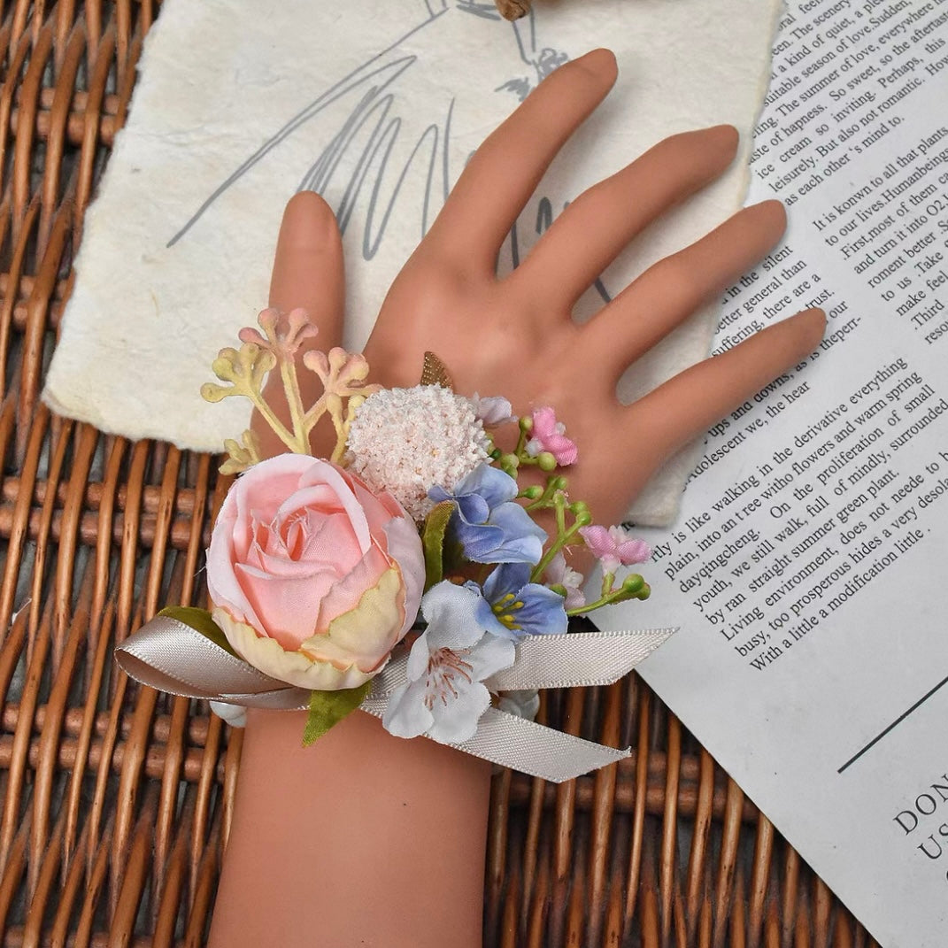 Roseytime Pink&Blue Wrist Corsage for Wedding RTWC021