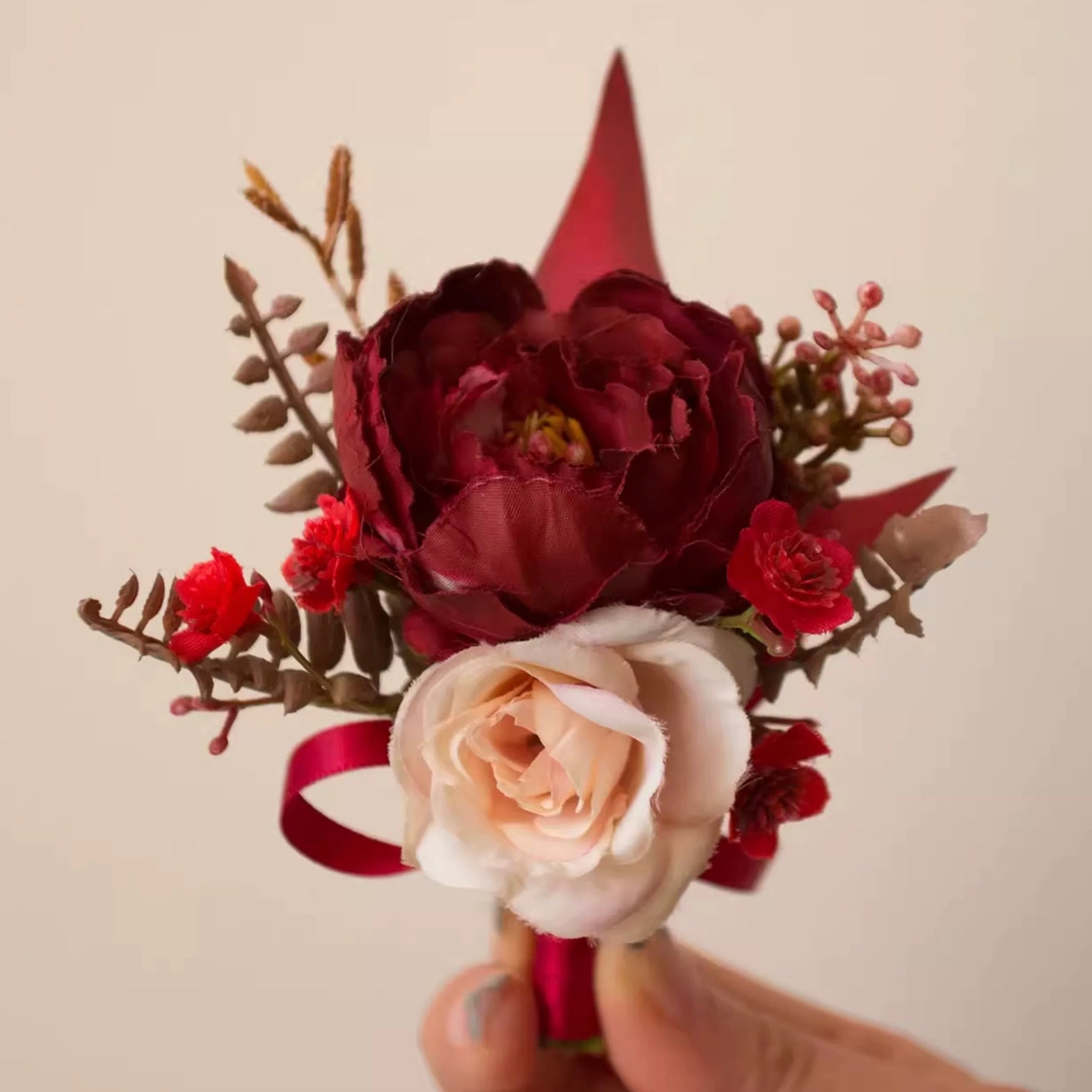 Roseytime Dark Red Flower Boutonniere for Wedding RTBN050