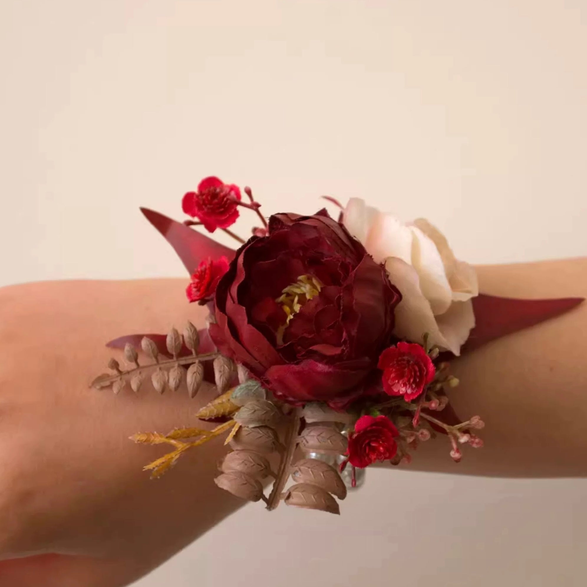Roseytime Drak Red Flower Wrist Corsage for Wedding RTWC034