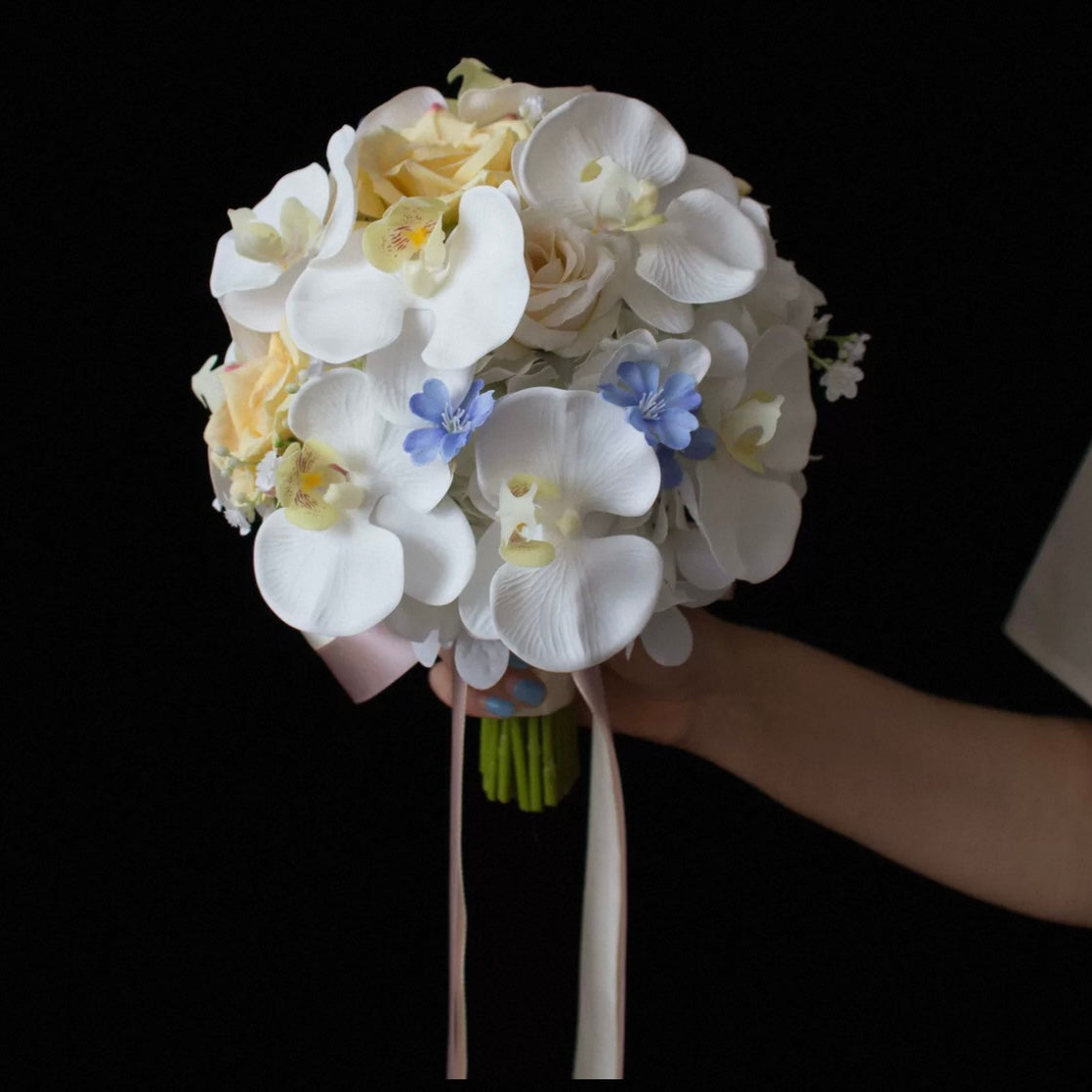 Roseytime Bride/Bridesmaid Bouquet in Blue&Yellow Flowers #RTBQ045
