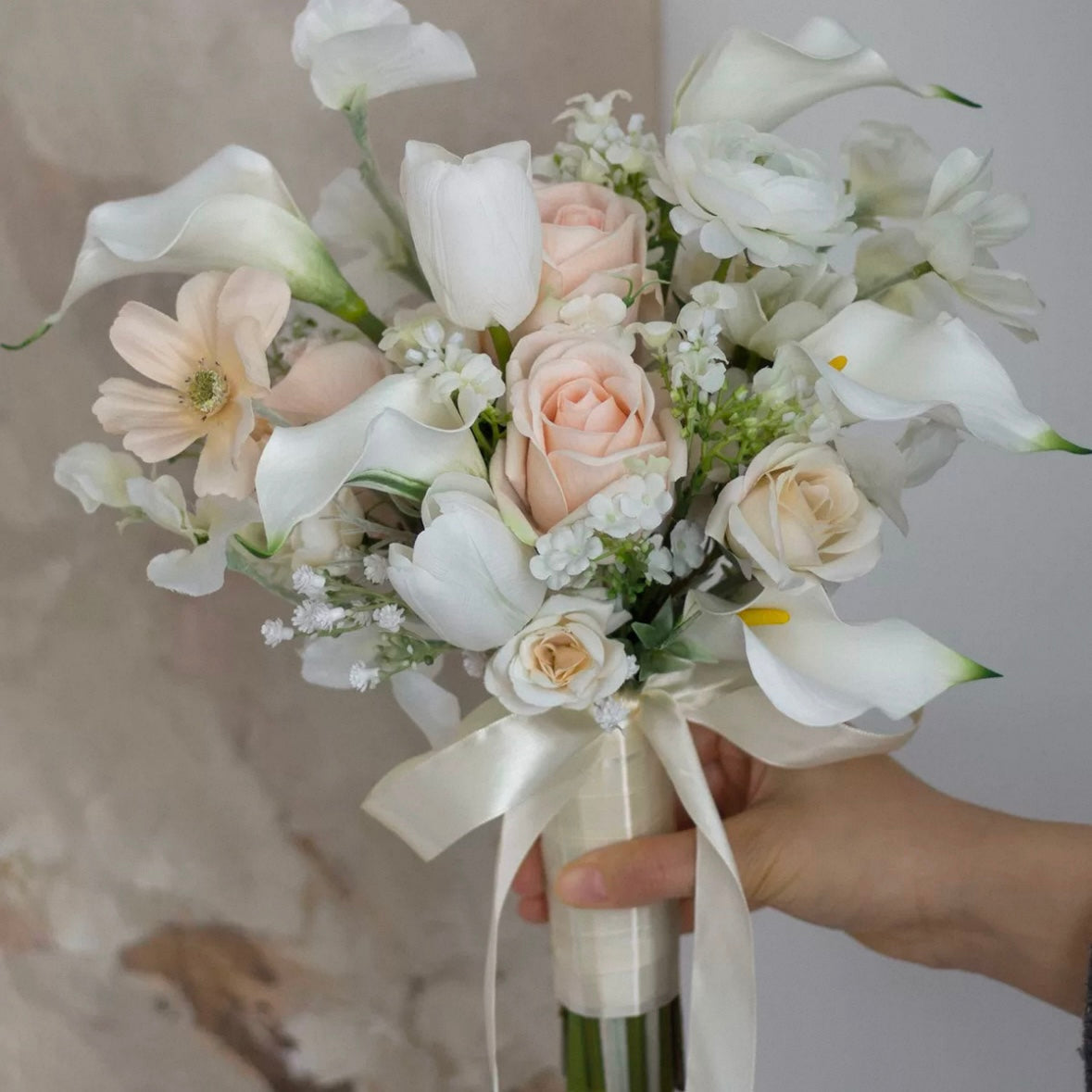 Roseytime Bride/Bridesmaid Bouquet in Peach Color Artificial Flowers #RTBQ040