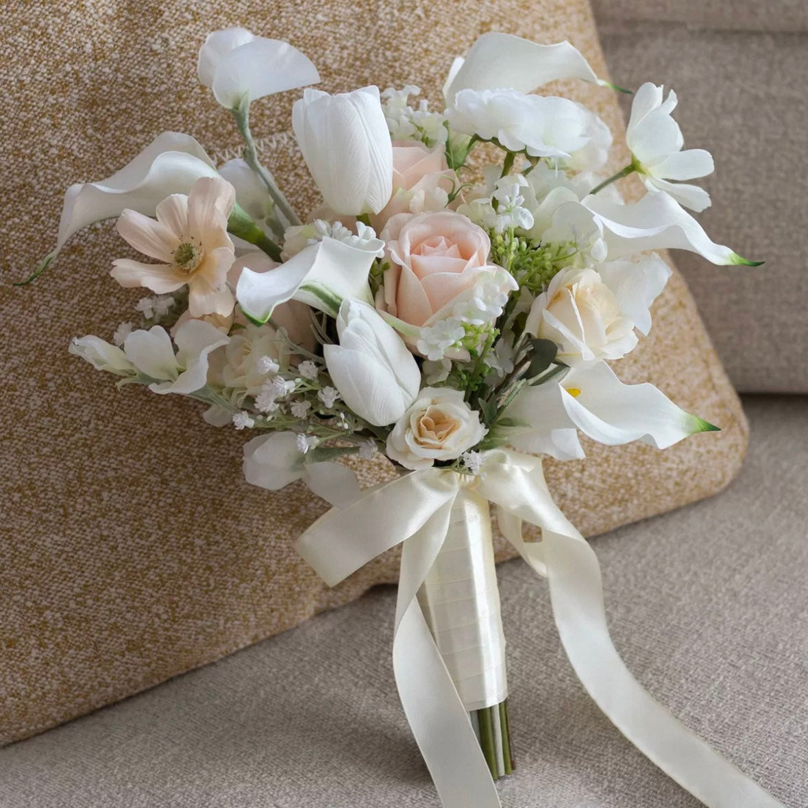 Roseytime Bride/Bridesmaid Bouquet in Peach Color Artificial Flowers #RTBQ040