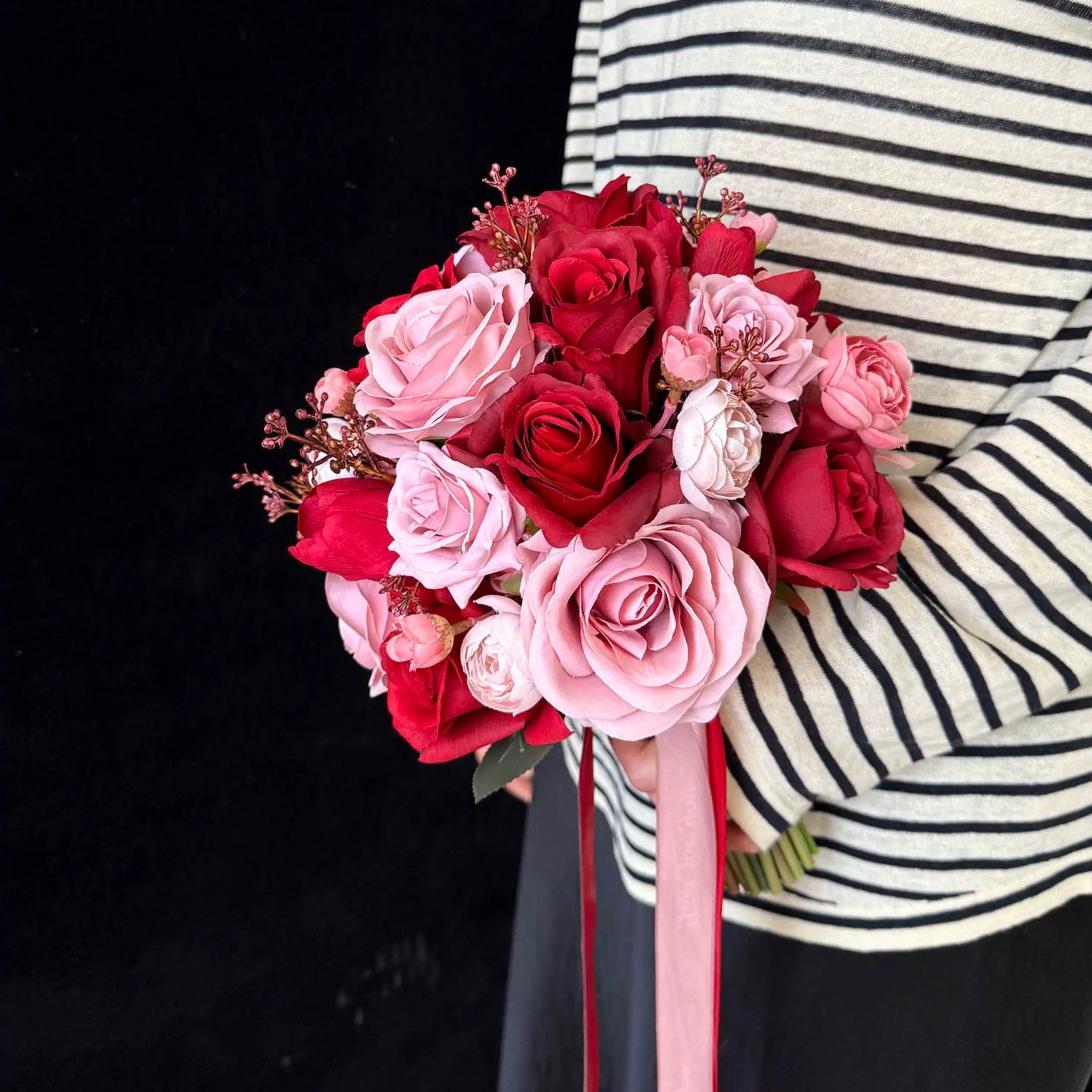 Roseytime Bride/Bridesmaid Bouquet in Red&Dusty Rose Artificial Flowers #RTBQ039