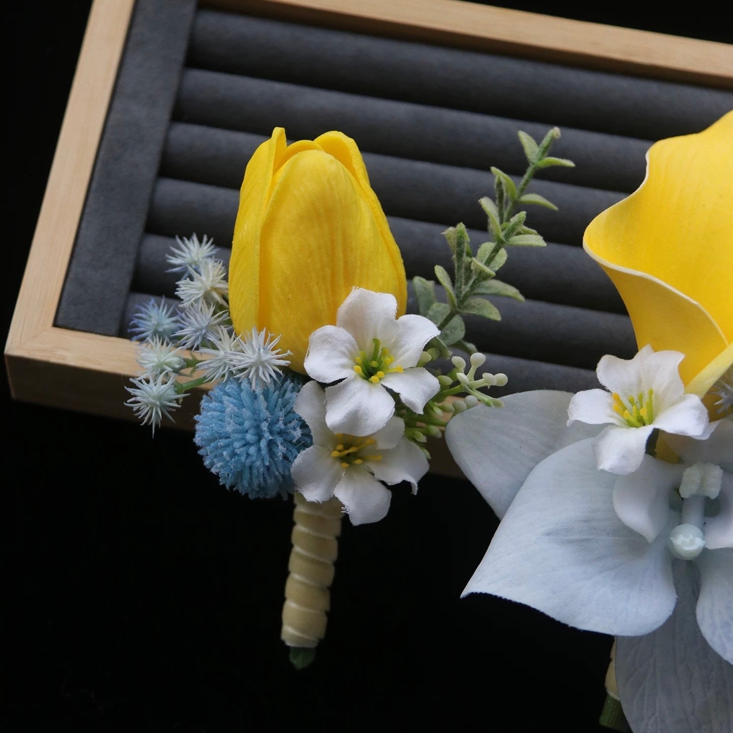 Roseytime Yellow&Blue Flower Boutonniere for Wedding RTBN053