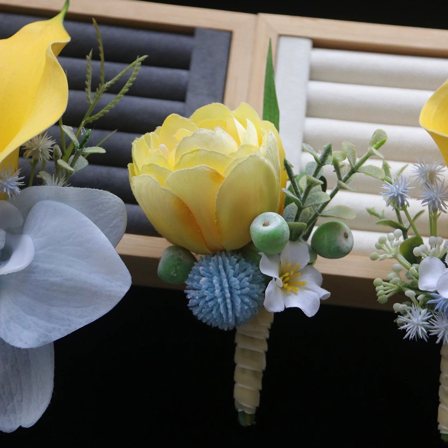 Roseytime Yellow&Blue Flower Boutonniere for Wedding RTBN054